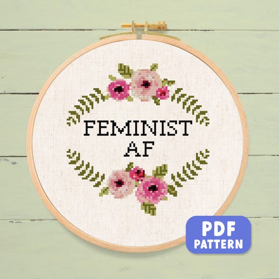 Feminist AF Flower Wreath Cross Stitch Pattern (PDF Download)