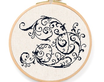 Elegant Decorative Scroll Cross Stitch Pattern. Modern Simple Pretty Intricate Curly Counted Cross Stitch PDF Pattern. Instant Download
