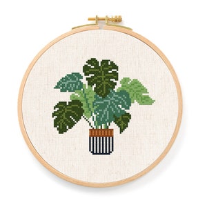 Swiss Cheese Plant Cross Stitch Pattern, Monstera deliciosa House Plant Modern Simple Cute Cross Stitch Pattern PDF File. Instant Download image 2
