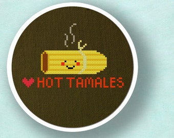 I Heart Hot Tamales Cross Stitch Pattern. Food Modern Simple Cute Counted Cross Stitch PDF Pattern. Instant Download