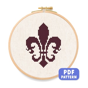 Fleur de Lis Cross Stitch Pattern. Simple Counted Cross Stitch Pattern PDF File. French Lily Heraldic Charge, Instant Digital Download