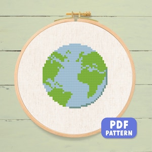 Planet Earth Cross Stitch Pattern: Modern Globe Embroidery (PDF Download)