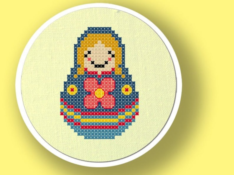 Matryoshka II. Russian Doll Cross Stitch PDF Pattern image 1