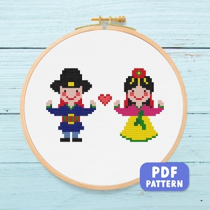 Hanbok Couple Cross Stitch Pattern: Korean Traditional Dress Costume (PDF Download)