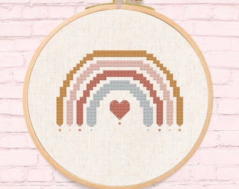 Boho Neutral Rainbow Cross Stitch Pattern. Modern Simple Colorful Cute Counted Cross Stitch PDF Pattern Instant Download