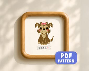 Yorkshire Terrier Cross Stitch Pattern: Modern Dog Embroidery (PDF Download)
