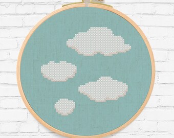 Cloud Cluster Cross Stitch Pattern. Modern Simple Colorful Cute Counted Cross Stitch PDF Pattern Instant Download