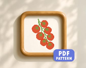 Tomato Vine Cross Stitch Pattern: Beginner Vegetable Embroidery (PDF Download)
