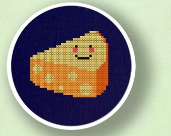 Happy Cheese. Happy Food. Modern Simple Cute Counted Cross Stitch Pattern PDF Instant Download