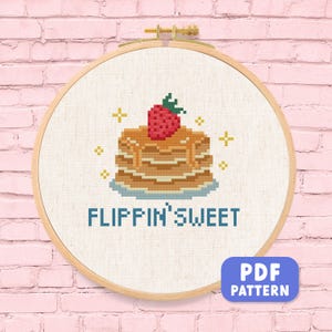Pancake Cross Stitch Pattern: Funny Food, Sweet Strawberry (Digital Download)