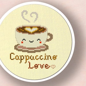 Cute Cappuccino Love Cross Stitch Pattern. Modern Simple Cute Counted Cross Stitch Pattern PDF File. Instant Download image 1