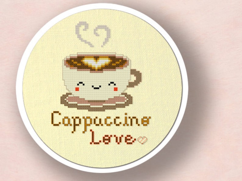 Cute Cappuccino Love Cross Stitch Pattern. Modern Simple Cute Counted Cross Stitch Pattern PDF File. Instant Download image 1