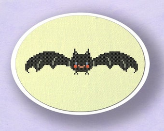 Happy Bat Cross Stitch Pattern. Halloween Cross Stitch, Modern Simple Cute Counted Cross Stitch PDF Pattern Instant Download