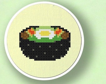 Dolsot Bibimbap Cross Stitch Pattern, Korean Food Cross Stitch Pattern, Modern Simple Cute Counted Cross Stitch PDF Pattern Instant Download