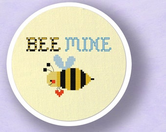 Bee Mine Cross Stitch Pattern, Pun Cross Stitch Pattern, Modern Simple Cute Counted Cross Stitch PDF Pattern, Instant Download