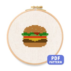 Mini Hamburger Cross Stitch Pattern. Food Cross Stitch, Food Embroidery, Simple Quick Counted Cross Stitch Pattern PDF. Instant Download