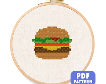 ミニハンバーガーのクロスステッチパターン：フード刺繍初心者向け