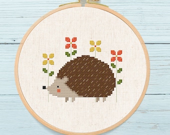 Cute Hedgehog and Flowers Cross Stitch Pattern, Modern Simple Hedgehog 2 Versions Animal Counted Cross Stitch Pattern PDF Instant Download