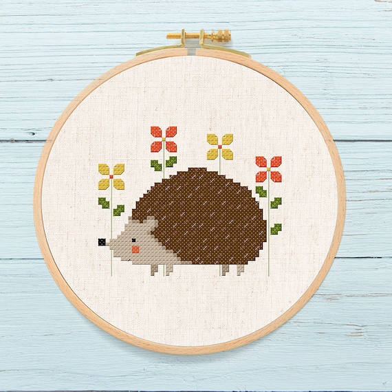 Cute Hedgehog and Flowers Cross Stitch Pattern Modern Simple - Etsy