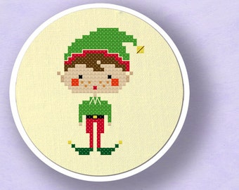 Happy Christmas Elf Boy Cross Stitch Pattern. Modern Simple Cute Counted Cross Stitch Pattern PDF File. Instant Download