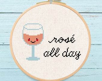 Rose all Day Cross Stitch Pattern, Rose Wine Modern Simple Cute Counted Cross Stitch PDF Pattern. Instant Download