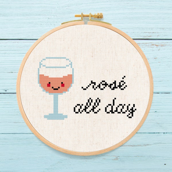 Rose all Day Cross Stitch Pattern, Rose Wine Modern Simple Cute Counted Cross Stitch PDF Pattern. Instant Download