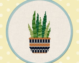 Aloe Vera Plant Cross Stitch Pattern, Aloe House Plant Greenery Modern Simple Cute Cross Stitch Pattern PDF File. Instant Download