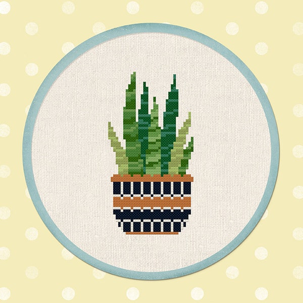 Aloe Vera Plant Cross Stitch Pattern, Aloe House Plant Greenery Modern Simple Cute Cross Stitch Pattern PDF File. Instant Download