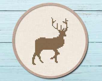 Deer Silhouette. Modern Simple Cute Deer Animal Counted Cross Stitch PDF Pattern Instant Download. Instant Download