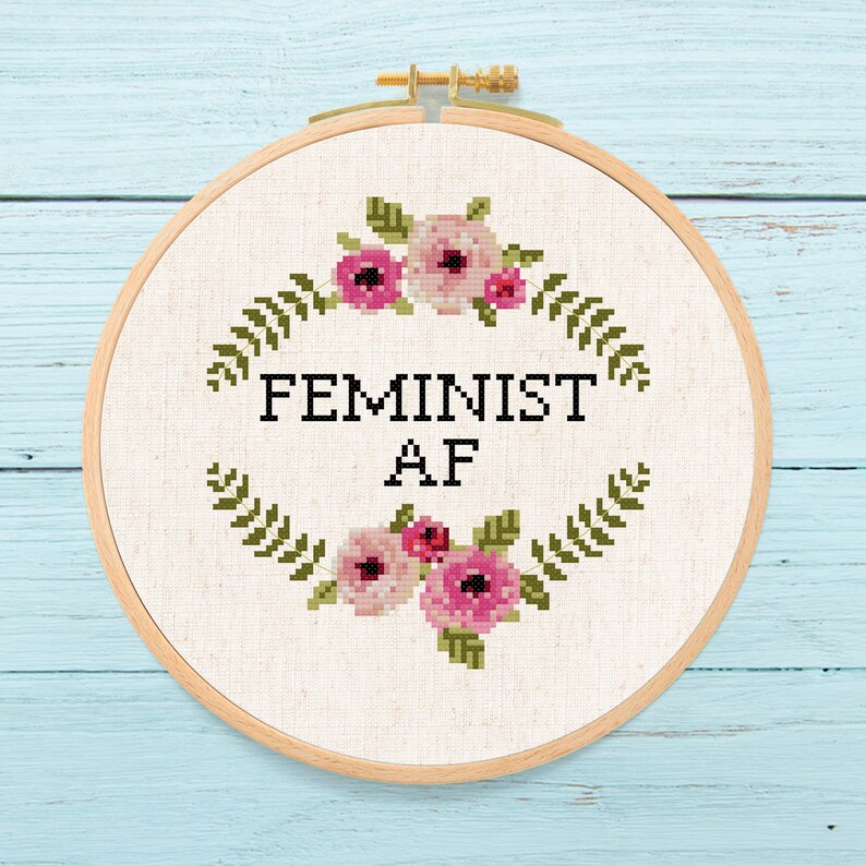 Feminist AF Flower Wreath Cross Stitch Pattern (PDF Download) image 2