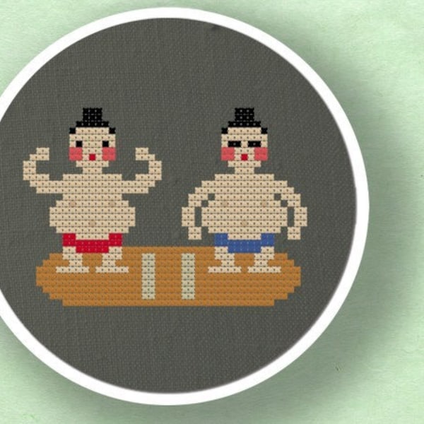 Sumo Wrestlers. Cross Stitch PDF Pattern