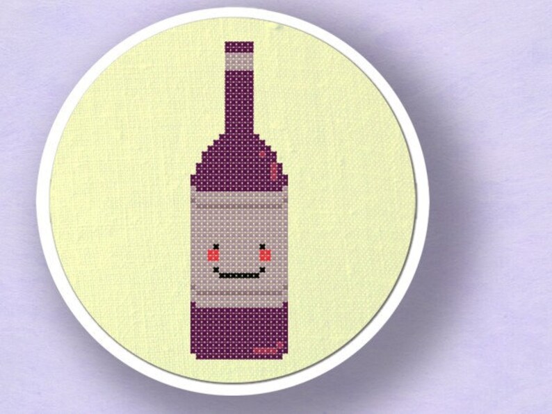 Happy Wine Bottle Cross Stitch Pattern. Modern Simple Cute Counted Cross Stitch Pattern. PDF File. Instant Download zdjęcie 2