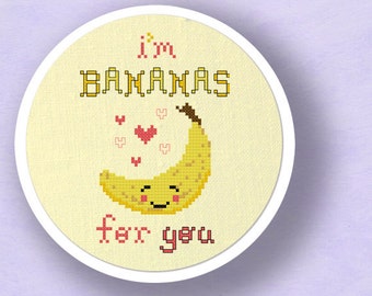 I'm BANANAS for You Cross Stitch Pattern Cute Fruit Pun Cross Stitch Pattern Modern Simple Counted Cross Stitch PDF Pattern Instant Download