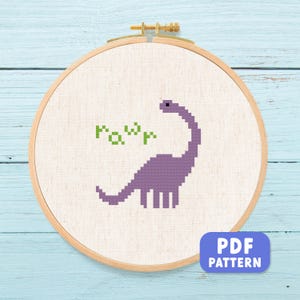 Cute Dino Rawr Cross Stitch Pattern, Dinosaur Cross Stitch, Modern Simple Cute Counted Cross Stitch Pattern PDF File. Instant Download