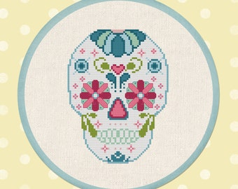 Sugar Skull Cross Stitch Pattern, Day of the Dead Modern Simple Cute Pretty Cross Stitch Pattern. PDF Instant Download