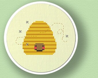 Bee Hive. Modern Simple Cute Counted Cross Stitch PDF Pattern. Instant Download