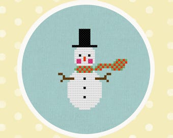 Scarfed Up Snowman Cross Stitch Pattern, Winter Christmas Cross Stitch, Modern Simple Cute Counted Cross Stitch PDF Pattern Instant Download