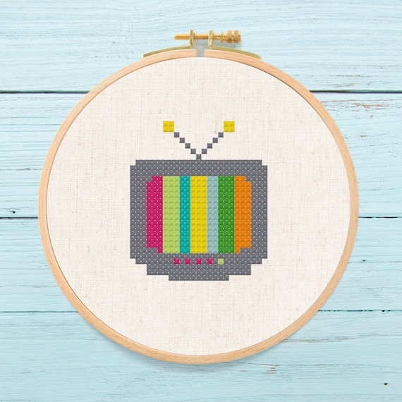 Television Cross Stitch Pattern. Colorful Modern Simple Cute Counted Cross  Stitch PDF Pattern. Instant Download 