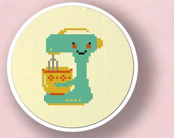 Cute Teal Stand Mixer Cross Stitch Pattern, Kitchen Appliance. Modern Simple Cute Counted Cross Stitch Pattern PDF File. Instant Download