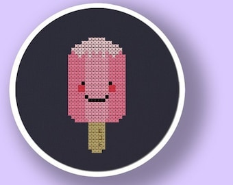 Happy Pink Popsicle. Cross Stitch Pattern PDF File