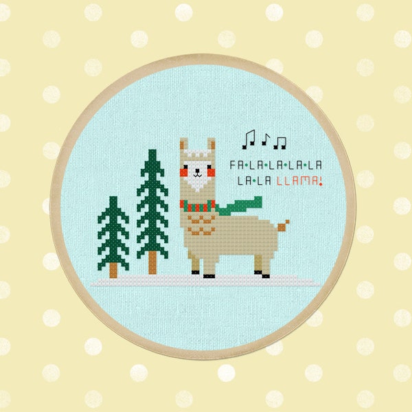 Falala Llama Cross Stitch Pattern, Best Seller Modern Simple Cute Christmas Winter Llama Counted Cross Stitch PDF Pattern. Instant Download