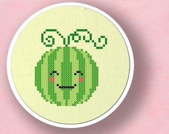 Happy Watermelon. Fruit Modern Simple Cute Cross Stitch PDF Pattern