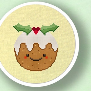 Christmas Pudding. Happy Dessert Holiday Modern Simple Cute Cross Stitch PDF Pattern. Instant Download image 1