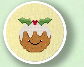 Christmas Pudding. Happy Dessert Holiday Modern Simple Cute Cross Stitch PDF Pattern. Instant Download