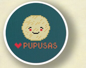 I Heart Pupusas. Salvadoran Food Modern Simple Cute Counted Cross Stitch PDF Pattern. Instant Download