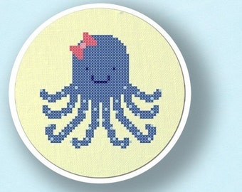 Cute Blue Octopus. Cross Stitch Pattern PDF File