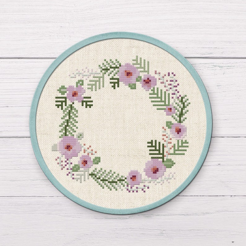 Download Pretty Lavender Wreath Border Cross Stitch Pattern. Flower | Etsy