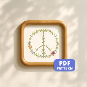Floral Peace Sign Cross Stitch Pattern: Cottagecore Embroidery (PDF Download)
