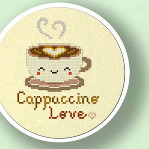 Cute Cappuccino Love Cross Stitch Pattern. Modern Simple Cute Counted Cross Stitch Pattern PDF File. Instant Download image 2