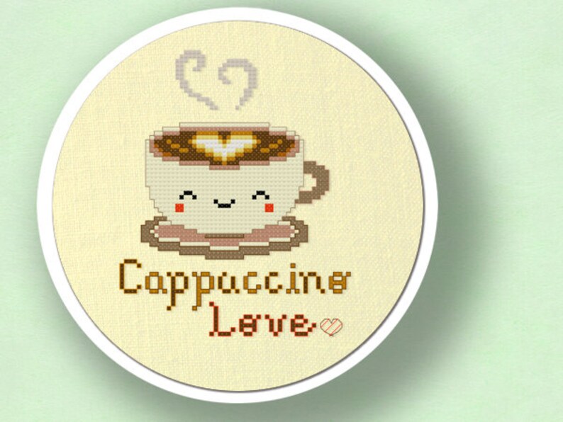 Cute Cappuccino Love Cross Stitch Pattern. Modern Simple Cute Counted Cross Stitch Pattern PDF File. Instant Download image 2